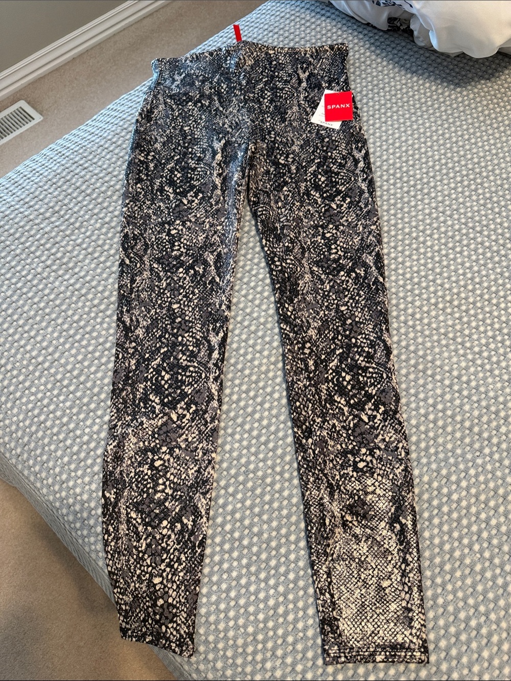 SPANX Black and White Snake-Print High-Waist Leggings